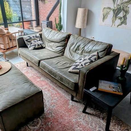 Bepure home rodeo groen leer 2,5 bank en poef/tafel te koop!, Huis en Inrichting, Banken | Complete zithoeken, Zo goed als nieuw