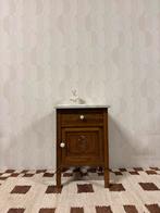 Vintage antiek nachtkastje marmer blad eikenhout, Minder dan 45 cm, Vintage, Vintage, 55 tot 70 cm
