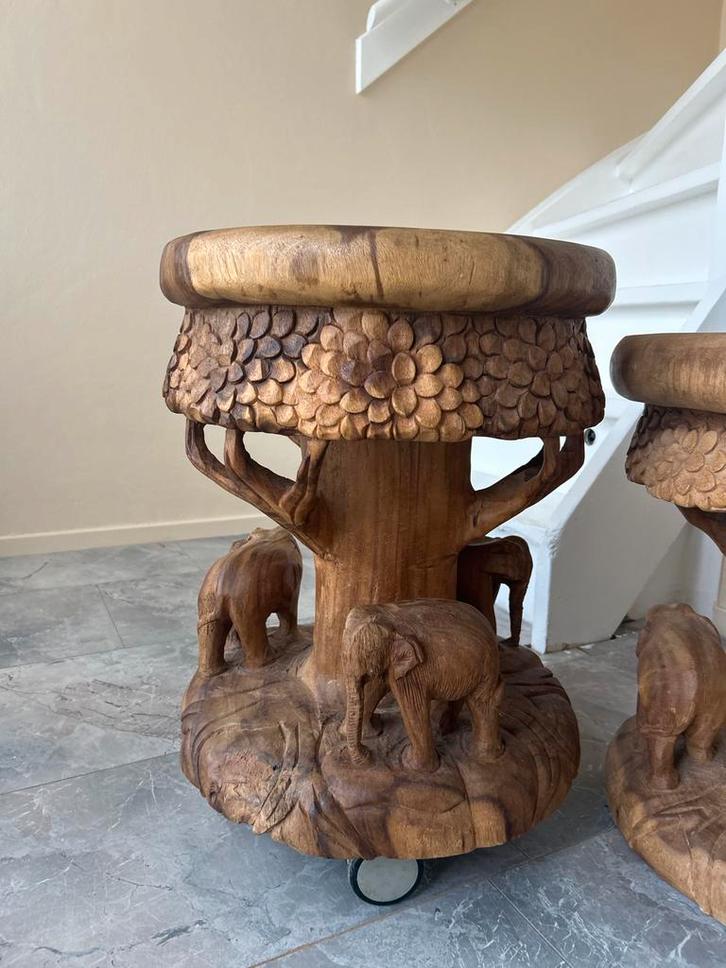 Houten Olifanten Tafeltjes Set, Antiek en Kunst, Kunst | Designobjecten, Ophalen