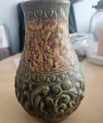 Vintage Keramieken Vaas - Groen/Bruin Reliëf, Ophalen of Verzenden