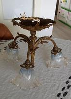 Antieke hanglamp van brons met kristallen kapjes., Antiek en Kunst, Ophalen