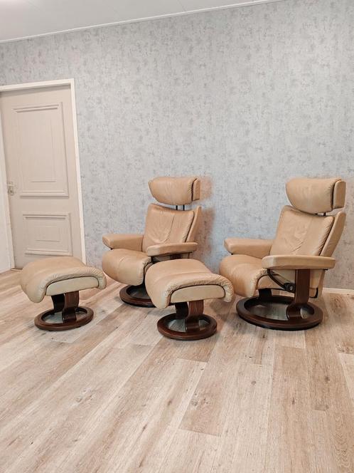 Set leren Stressless Magic design relax fauteuils, Huis en Inrichting, Fauteuils, Gebruikt, Leer, 50 tot 75 cm, Ophalen of Verzenden