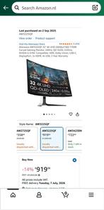 High End Gaming Monitor Alienware AW3225QF 32" 4K UHD 240Hz, Computers en Software, Monitoren, Curved, Minder dan 1 ms, Overige typen