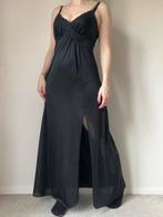 Zwarte slipdress/nachtjapon, S. Sheer kant split doorzichtig, Verzenden, Zwart, Maat 36 (S), Gedragen