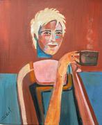 Schilderijtje titel “Blond “- kleurrijk modern Portret, Ophalen of Verzenden