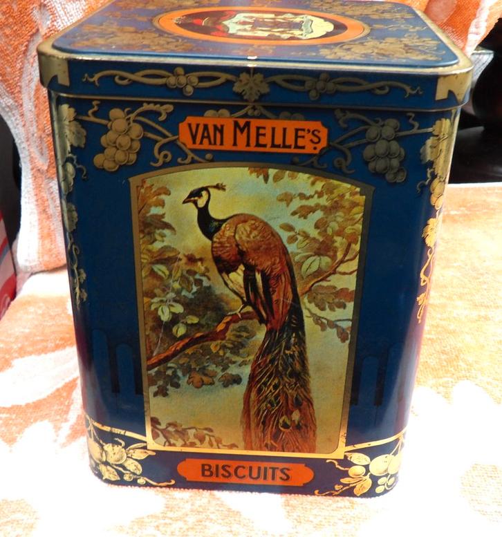 oud blik/ groot voorraadblik/ Van Melle biscuits, Verzamelen, Blikken, Gebruikt, Koek(jes), Overige merken, Ophalen of Verzenden