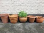 5x bruine terracotta pot bloempot pot voor tuin terras mooi!, Ophalen of Verzenden, Rond, Aardewerk, Tuin