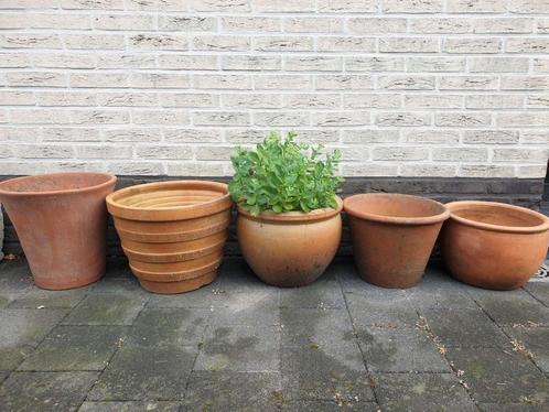 5x bruine terracotta pot bloempot pot voor tuin terras mooi!, Tuin en Terras, Bloempotten, Aardewerk, Tuin, Rond, Ophalen of Verzenden