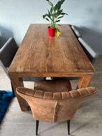 Mooie houten tafel + 3 grijze en 1 beige stoel, Huis en Inrichting, Ophalen of Verzenden, Gebruikt, Modern, Minder dan 4 stoelen