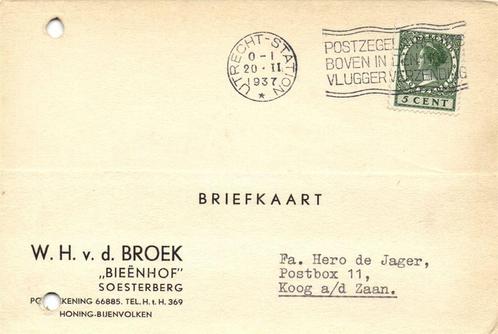 W.H. v.d. Broek, Bieenhof, Soesterberg - 02.1937 - briefkaar, Postzegels en Munten, Brieven en Enveloppen | Nederland, Briefkaart