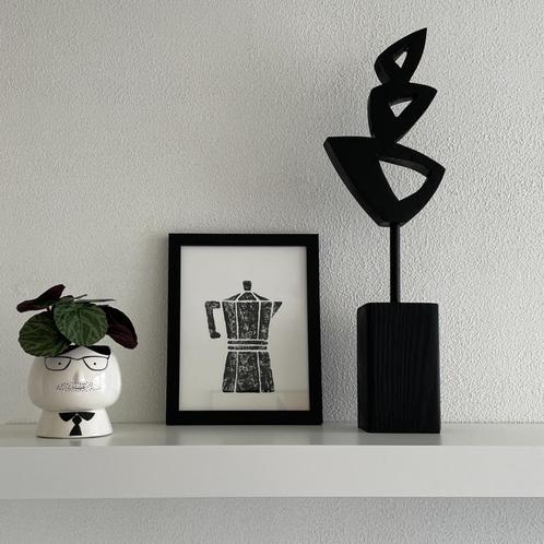 Schilderijtje Koffie percolator - inktafdruk linosnede, Huis en Inrichting, Woonaccessoires | Schilderijen, Tekeningen en Foto's