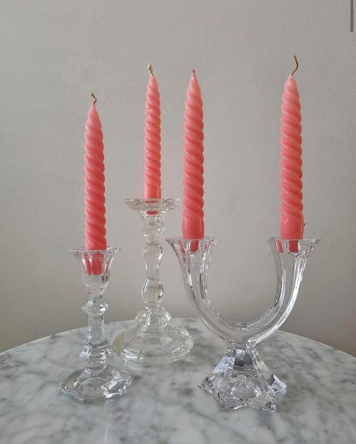 Antieke vintage geperst glazen kristallen kandelaars, Antiek en Kunst, Antiek | Kandelaars, Kristal, Ophalen of Verzenden