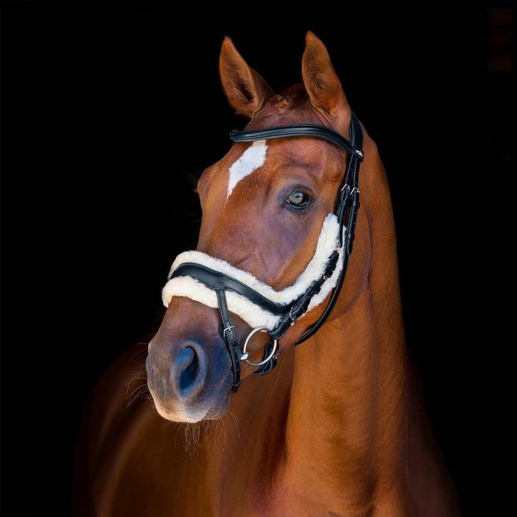 Schockemöhle Equitus Zeta Met Bont, Zwart, full, Dieren en Toebehoren, Paarden en Pony's | Hoofdstellen en Tuigage, Zo goed als nieuw