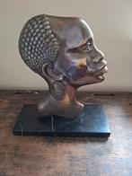 Art Deco Bronzen Buste Afrikaanse Vrouw op Marmer, Ophalen of Verzenden