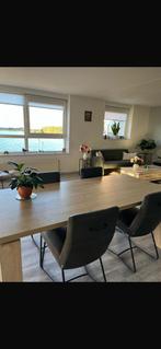 4 leren eetkamer stoelen met stof. Grijs, Huis en Inrichting, Stoelen, Zo goed als nieuw, Vier, Modern/strak, Grijs