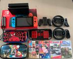 Switch V2 2019 + 4 spellen, hoezen en stuurtjes, Spelcomputers en Games, Ophalen of Verzenden, Zo goed als nieuw, Switch 2019 Upgrade