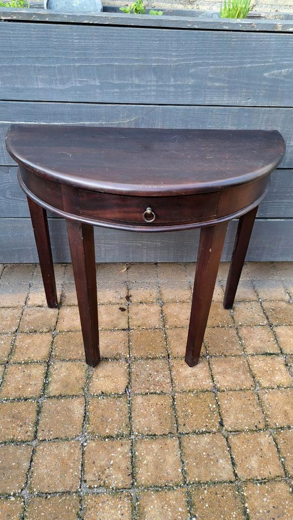 Halve Maan Tafel met Lade - Donkerbruin, Huis en Inrichting, Tafels | Sidetables, Zo goed als nieuw, 25 tot 50 cm, 50 tot 100 cm