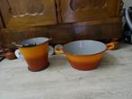 2x Oud oranje gevlamd emaille emmer + teil, Ophalen