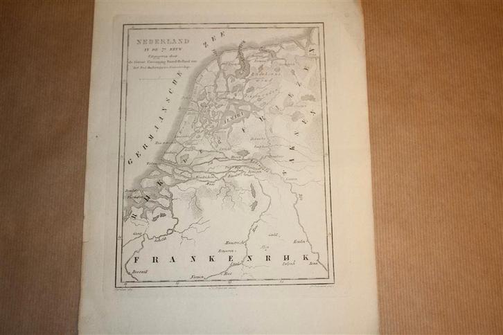 Antieke kaart - Nedeland in de 7e eeuw - Witkamp - 1878, Boeken, Atlassen en Landkaarten, Gelezen, Landkaart, Nederland, 1800 tot 2000
