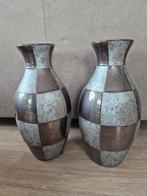 Set van 2 decoratieve vazen in metaal-look met geruit design, Ophalen, Overige kleuren, Minder dan 50 cm, Glas