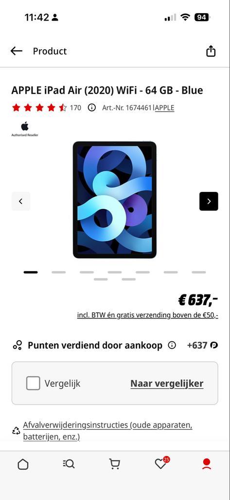 iPad Air 4 (2020) - Wegens aanschaf Mini, Computers en Software, Apple iPads, Gebruikt, Apple iPad Air, Wi-Fi, 10 inch, 64 GB