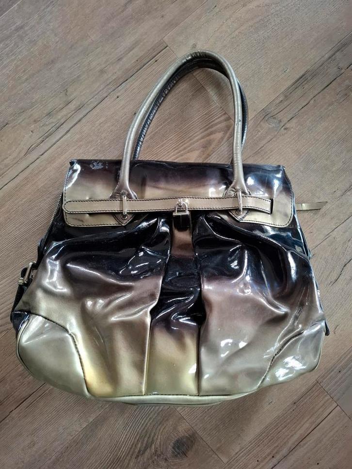 lak handtas van VERA PELLE zwart met groen, Sieraden, Tassen en Uiterlijk, Tassen | Damestassen, Handtas, Ophalen of Verzenden