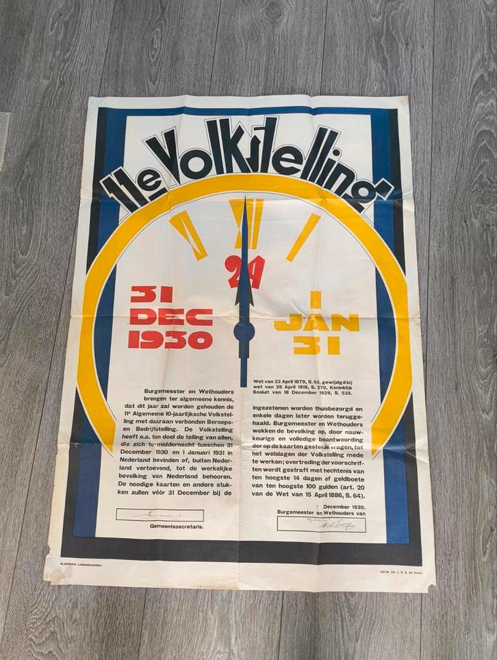 Vintage poster volkstelling 1930, Antiek en Kunst, Curiosa en Brocante, Ophalen of Verzenden