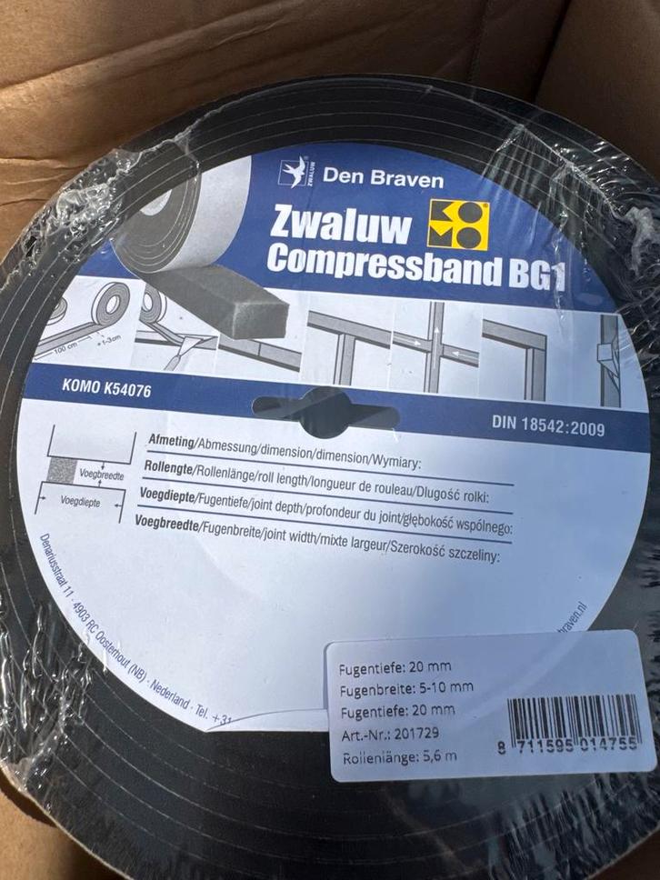 Zwaluw Compressband BG1 - 5,6m Rol, Doe-het-zelf en Verbouw, Isolatie en Afdichting, Nieuw, Muurisolatie, Overige materialen, Minder dan 4 cm