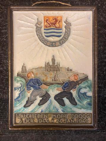 Delfts Tegel Walcheren Droog 1944-1946 Porceleyne Fles. beschikbaar voor biedingen