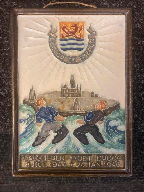 Delfts Tegel Walcheren Droog 1944-1946 Porceleyne Fles., Antiek en Kunst, Antiek | Wandborden en Tegels, Ophalen of Verzenden