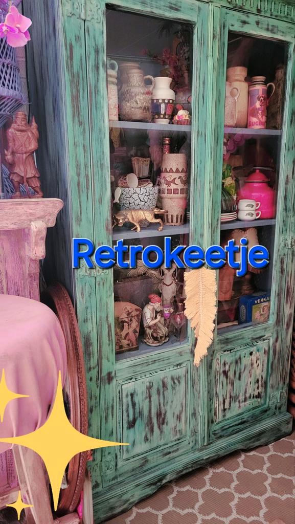 Shabby/Hippie/India/Ibiza/Vitrinekast/Kast, Huis en Inrichting, Kasten | Vitrinekasten, Zo goed als nieuw, 25 tot 50 cm, Teakhout