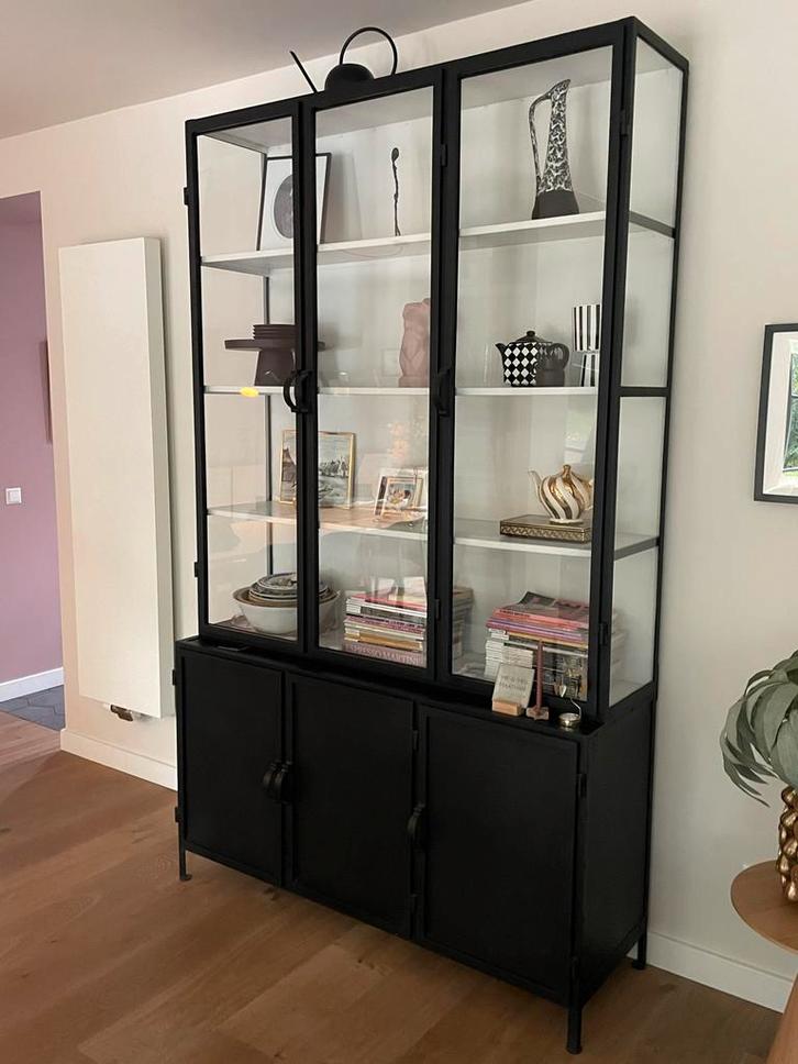 New Routz Detroit Vitrinekast - Zwart/Wit - 6 Deurs, Huis en Inrichting, Kasten | Vitrinekasten, Zo goed als nieuw, 200 cm of meer