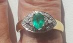 Schitterende gouden ring met smaragd en diamant 14 karaats, 18 tot 19, Verzenden, Zo goed als nieuw, Met edelsteen