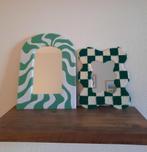 Twee kleine groene wandspiegels / Green wall mirrors, Ophalen, Minder dan 50 cm, Zo goed als nieuw, Minder dan 100 cm
