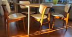 Set van 4 eetkamerstoelen / vintage stoelen / Scandinavisch, Gebruikt, Bruin, Leer, Ophalen of Verzenden