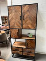 Magazijn leegverkoop vakkenkast mangohout visgraat metal zw, Nieuw, Ophalen of Verzenden, Info@wkhome.nl, Argonweg 20 Amersfoort