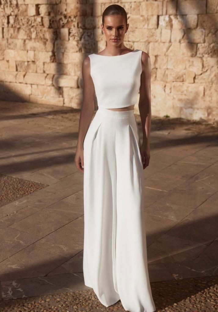 Nieuw bruidspak trouwjumpsuit losse broek en top bruid, Kleding | Dames, Trouwkleding en Trouwaccessoires, Nieuw, Trouwjurk, Ophalen of Verzenden