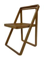 Vintage set 4x klapstoelen webbing en hout design jaren 70, Gebruikt, Bruin, Vintage, Vier