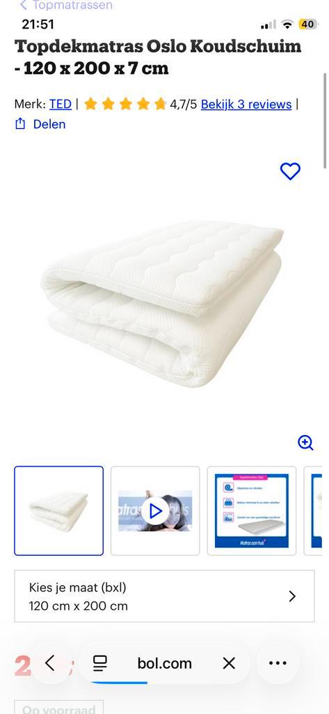 Topper te koop – 200*120*7 cm, Huis en Inrichting, Slaapkamer | Beddengoed, Zo goed als nieuw, Dekbedovertrek, Eenpersoons, Wit