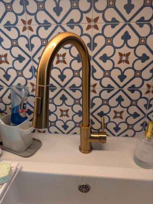 Keukenmengkraan Geborsteld Goud - Uittrekbare - keukenkraan, Doe-het-zelf en Verbouw, Sanitair, Gebruikt, Kraan, Ophalen of Verzenden