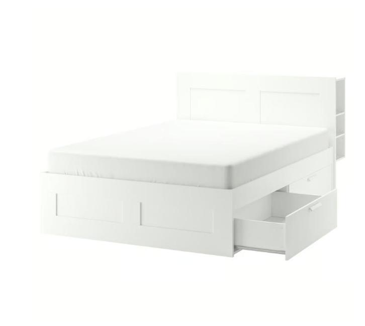 IKEA BRIMNES Bedframe with headboard and mattress 140x200 cm, Huis en Inrichting, Slaapkamer | Bedden, Zo goed als nieuw, Tweepersoons