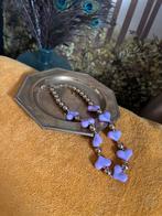 Paarse Hartjes Ketting met gouden Kralen, Kunststof, Paars, Ophalen of Verzenden, Zo goed als nieuw