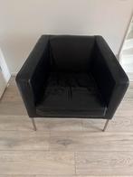 Zwarte leren stoel, Huis en Inrichting, Ophalen, Gebruikt, 75 tot 100 cm, 50 tot 75 cm