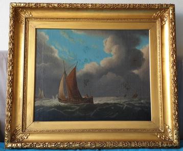 Prachtige antieke zeegezicht, omstreeks het jaar 1850. beschikbaar voor biedingen