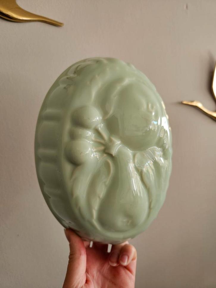Vintage retro puddingvorm / jellyvorm – lichtgroen keramiek, Antiek en Kunst, Antiek | Keramiek en Aardewerk, Ophalen of Verzenden