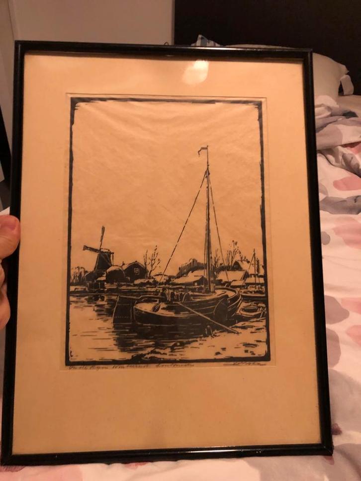 Vintage Lijst Oude Rijn, Antiek en Kunst, Kunst | Etsen en Gravures, Ophalen of Verzenden