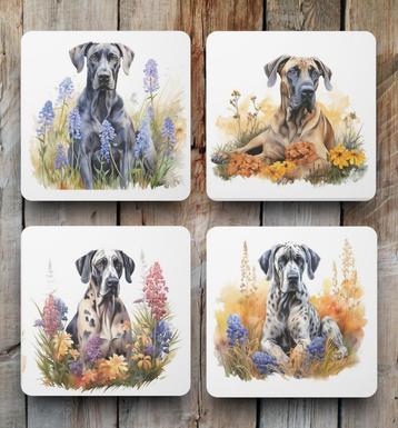 Duitse Dog Aquarel onderzetters met houder beschikbaar voor biedingen