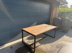 Eiken railway woor elmwood industriële tafel stalen frame, Zo goed als nieuw, Vijf personen of meer, Rechthoekig, 50 tot 100 cm