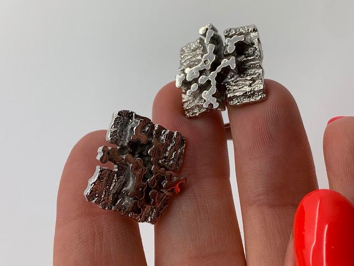 X734 Prachtige zilveren brutalist manchetknopen, Sieraden, Tassen en Uiterlijk, Antieke sieraden, Manchetknopen, Zilver, Ophalen of Verzenden