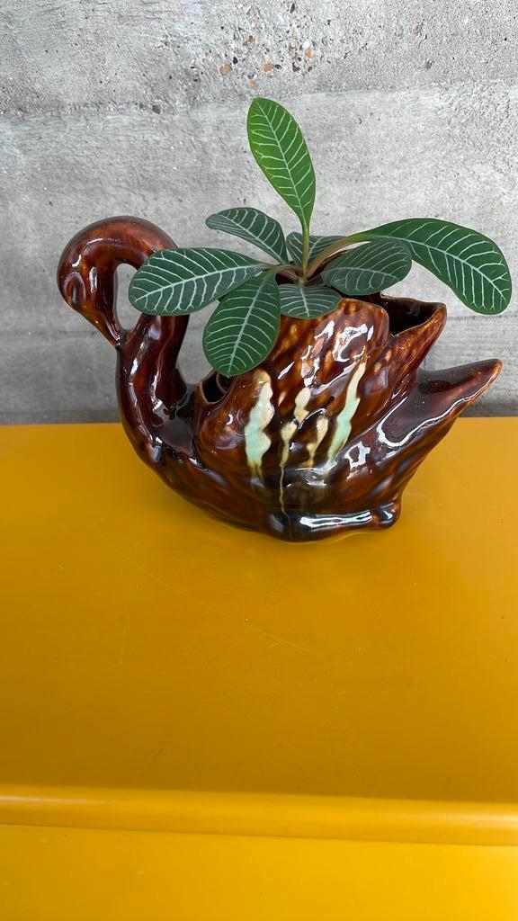 Vintage zwanen bloempotje bruin, Antiek en Kunst, Antiek | Porselein, Ophalen of Verzenden